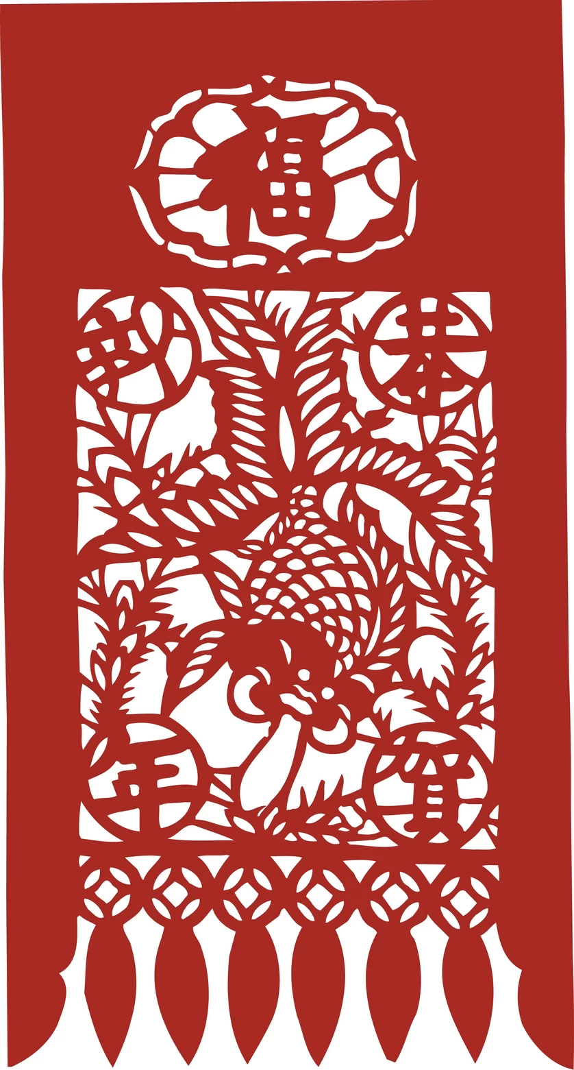 中国风中式传统喜庆民俗人物动物窗花剪纸插画边框AI矢量PNG素材【1970】